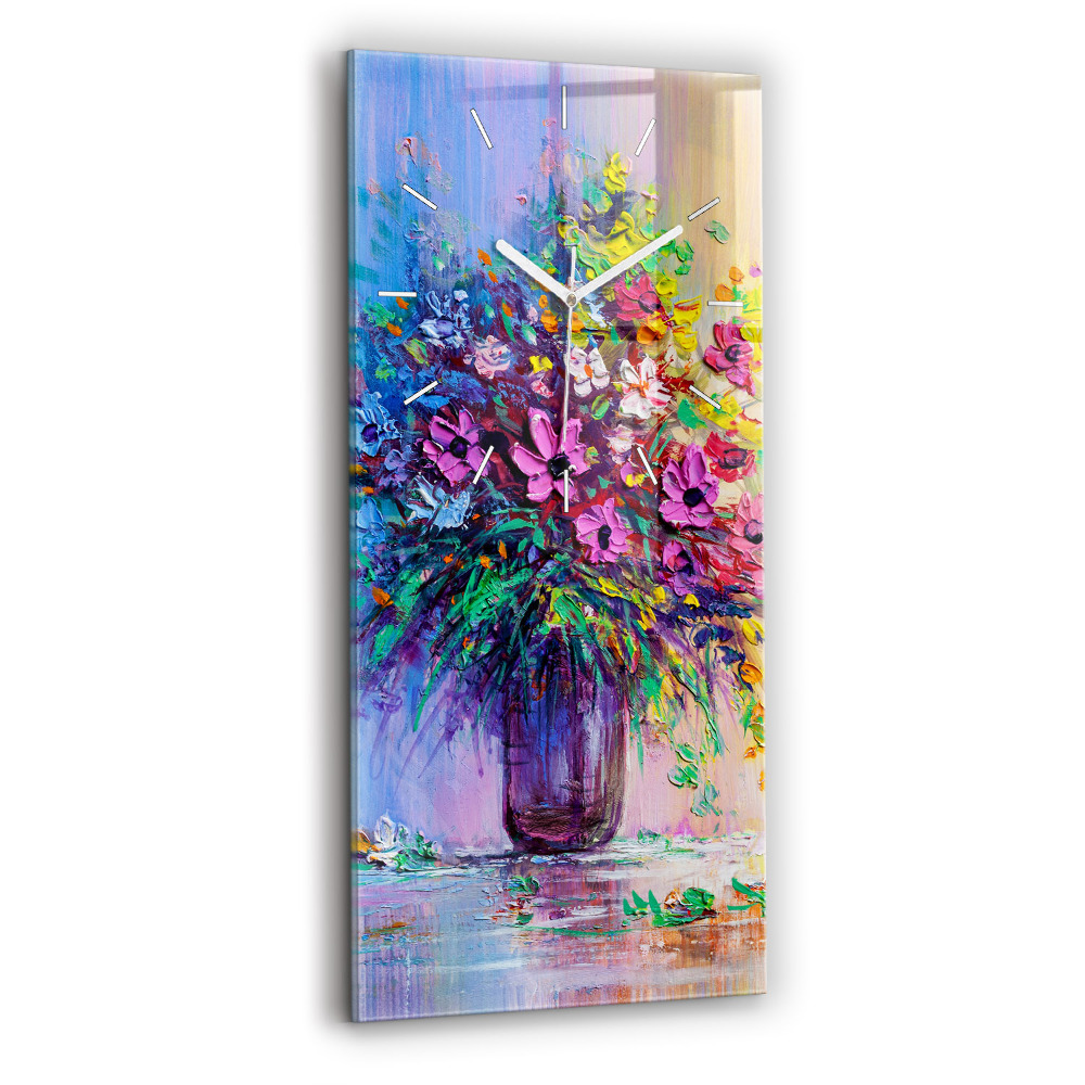 Horloge rectangulaire verticale Fleurs dans un vase