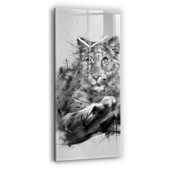 Horloge murale en verre rectangulaire Lion peint