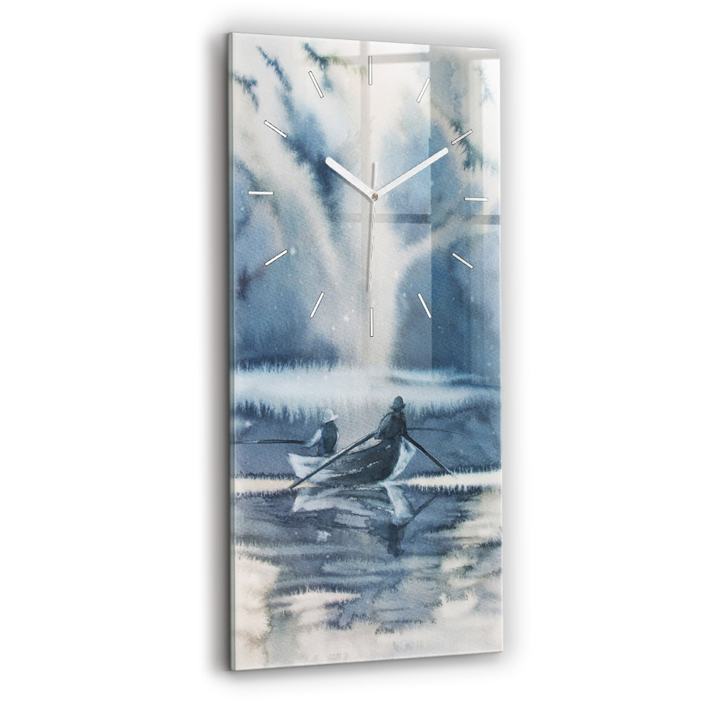 Horloge murale verticale Lac d'hiver Bateau