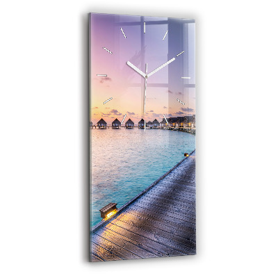 Horloge verticale en verre Coucher de soleil aux Maldives