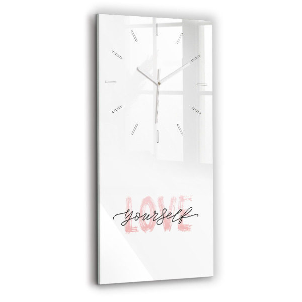 Horloge murale en verre rectangulaire Inscription "Love yourself" (aime-toi toi-même)