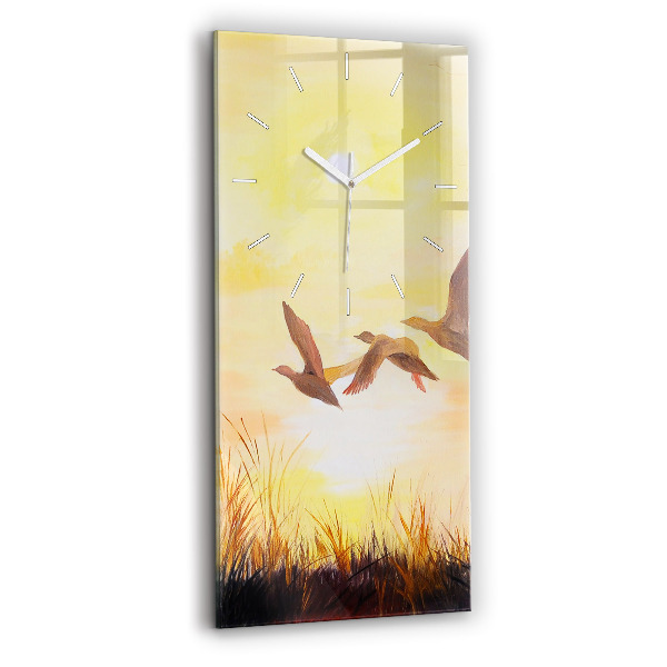 Horloge murale en verre rectangulaire Grues au coucher du soleil