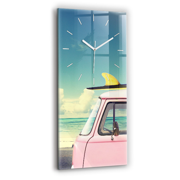 Horloge verticale en verre Voiture avec planche de surf