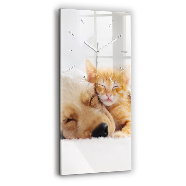 Horloge rectangulaire verticale Chat et chien endormis