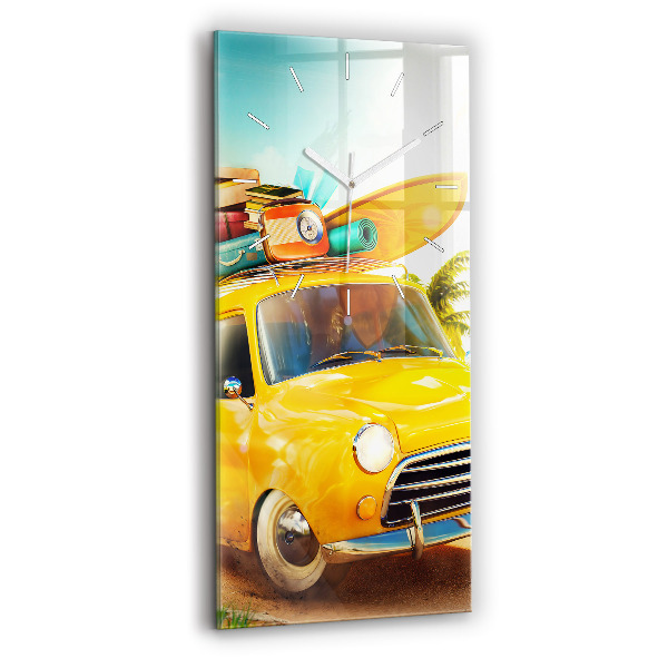 Horloge murale en verre rectangulaire Voiture avec planche de surf