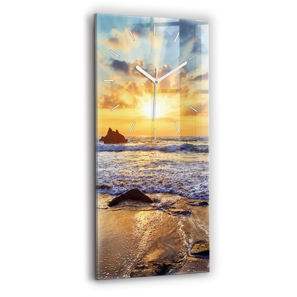 Horloge verticale en verre Coucher de soleil sur la plage