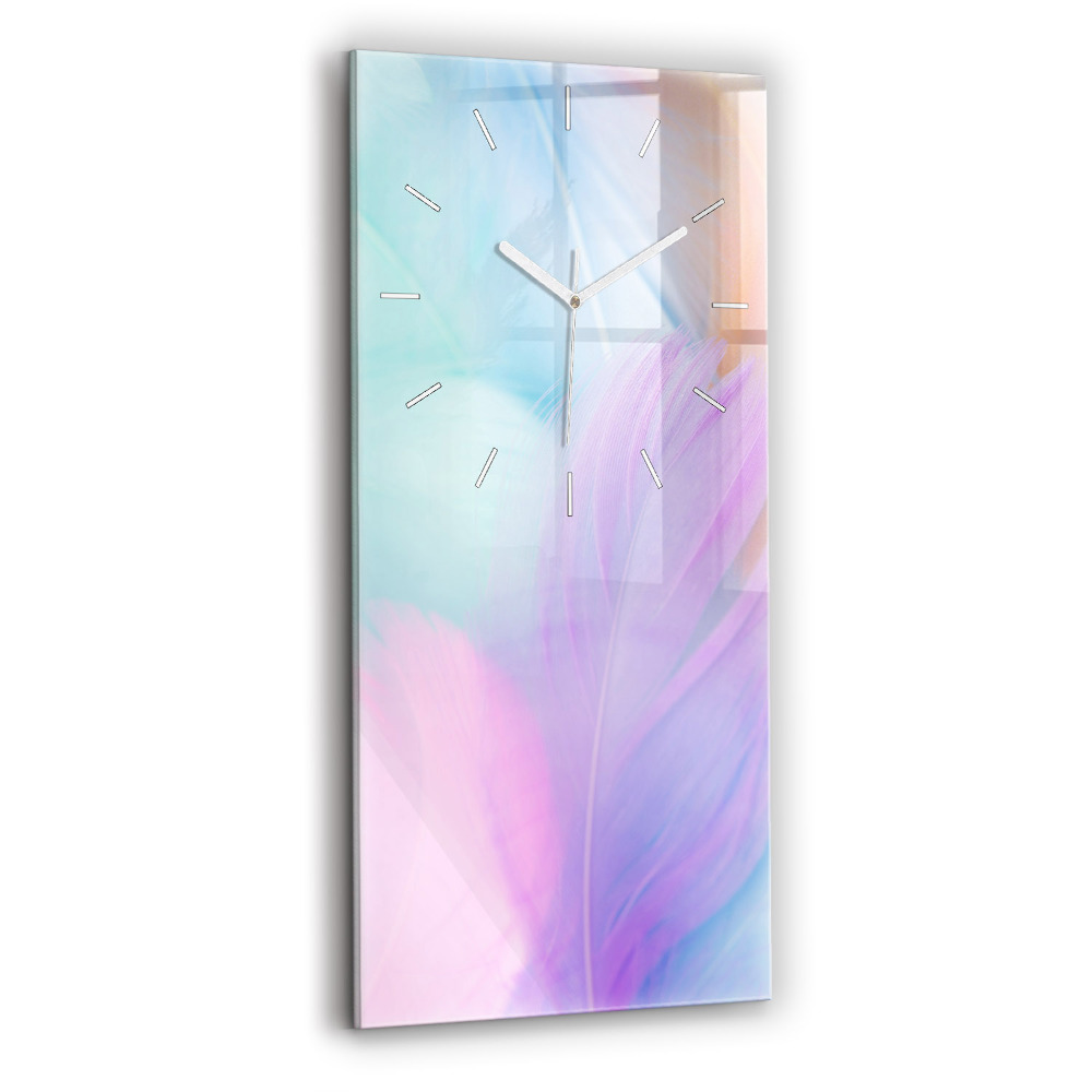 Horloge verticale en verre Plumes colorées