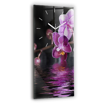 Horloge verticale en verre Fleur d'orchidée sur l'eau