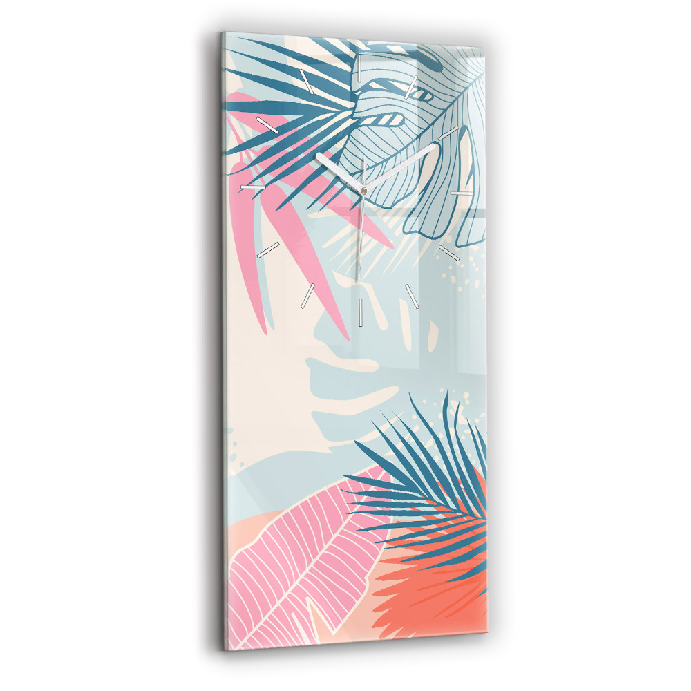 Horloge verticale en verre Feuilles pastel - tropiques