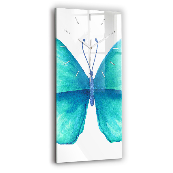 Horloge rectangulaire verticale Papillon d'été turquoise