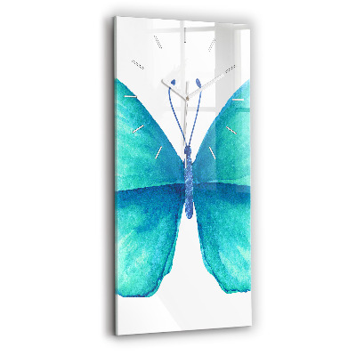 Horloge rectangulaire verticale Papillon d'été turquoise