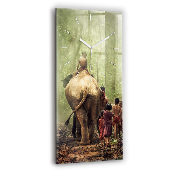 Horloge rectangulaire verticale Enfants guidant un éléphant