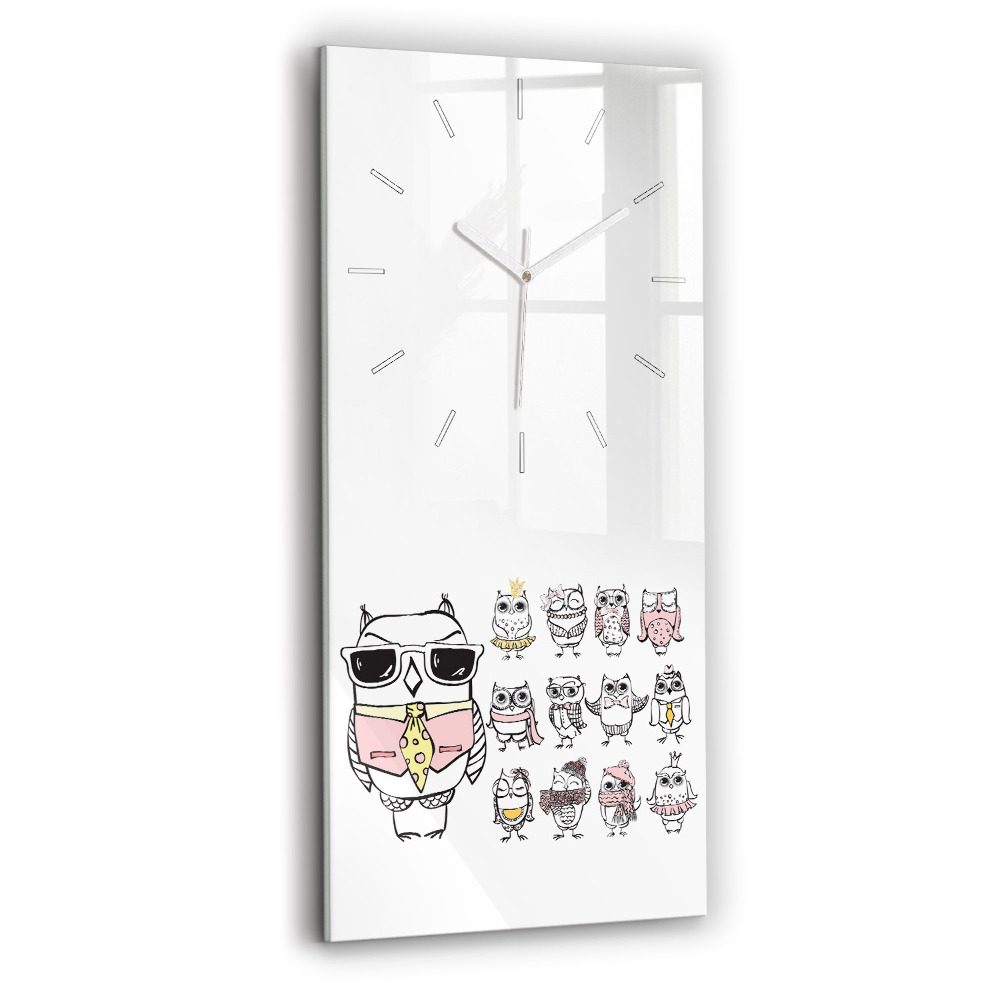 Horloge murale verticale Affiche vintage avec des hiboux
