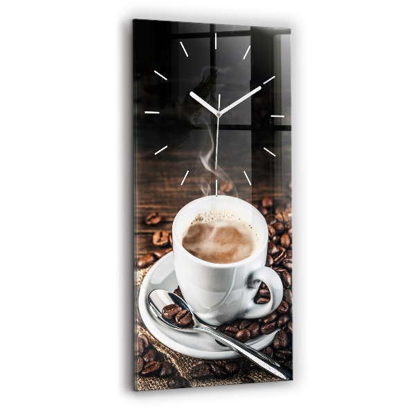 Horloge verticale en verre Tasse et grains de café