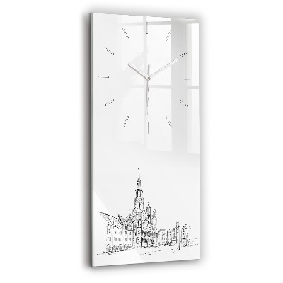 Horloge murale en verre rectangulaire Croquis de la vieille ville de Poznań