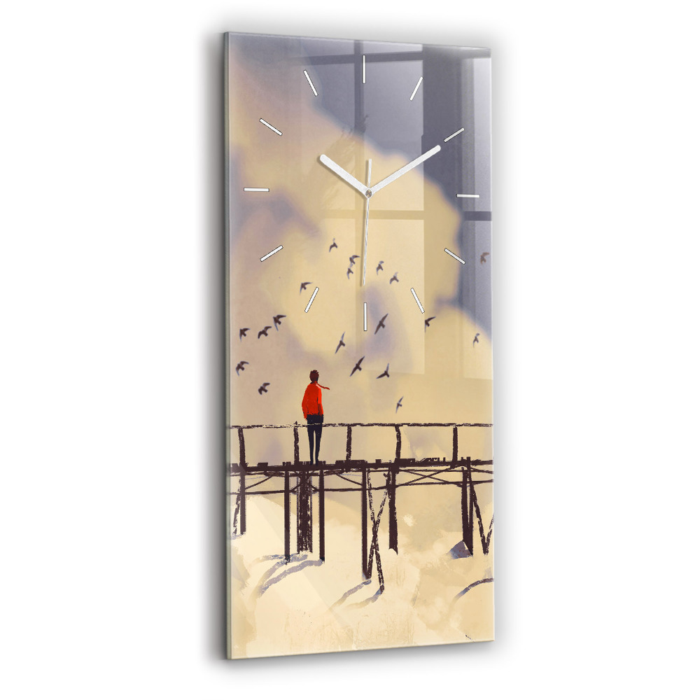 Horloge verticale en verre Homme sur un vieux pont