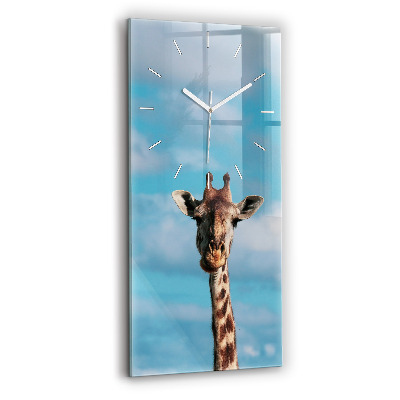 Horloge murale verticale Tête de girafe sur fond de ciel