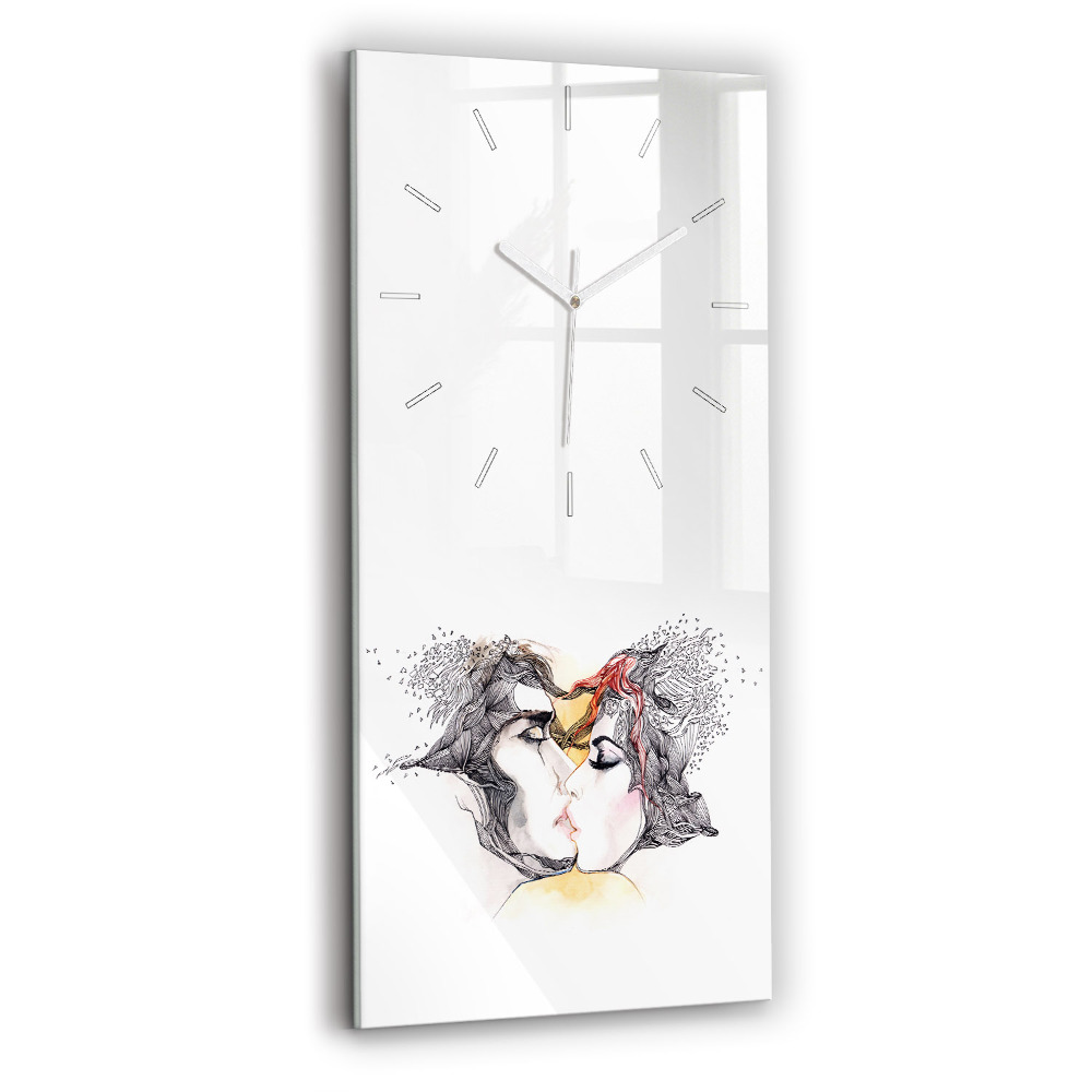 Horloge verticale en verre Dessin d'un baiser d'amour