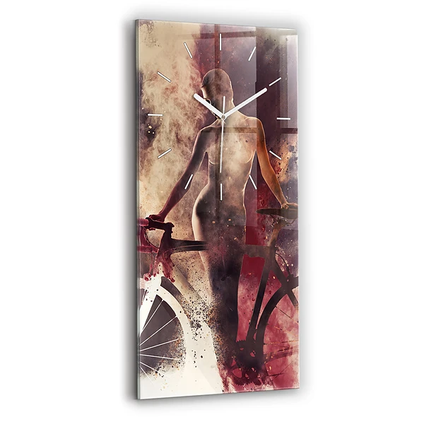 Horloge verticale en verre Femme et vélo