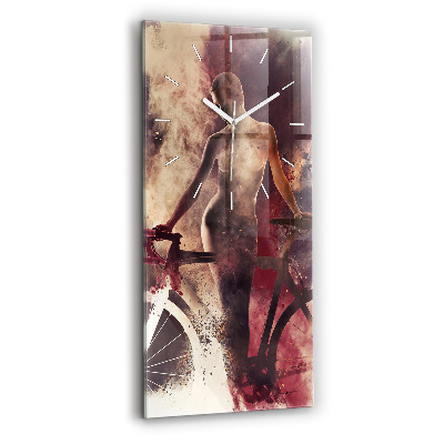 Horloge verticale en verre Femme et vélo