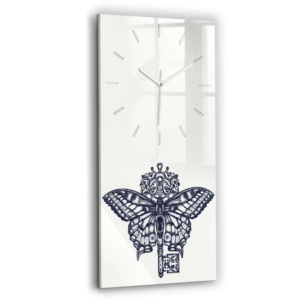 Horloge murale verticale Papillon et clé - style boho