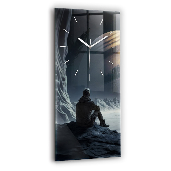 Horloge murale en verre rectangulaire Homme sur fond de lune