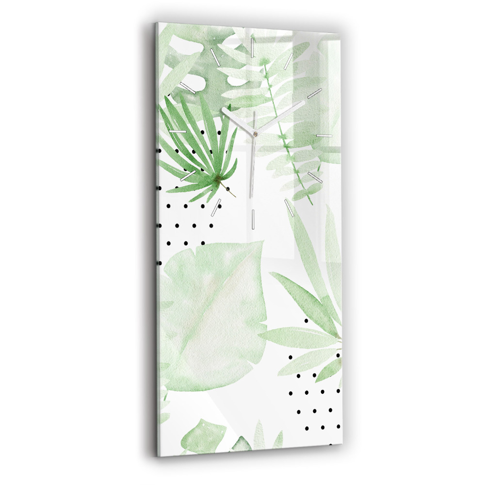 Horloge verticale en verre Feuilles vertes