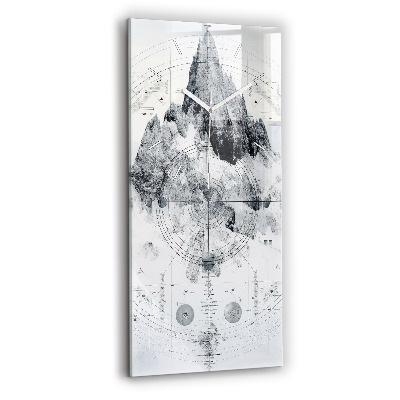 Horloge murale en verre rectangulaire Dessin de montagnes