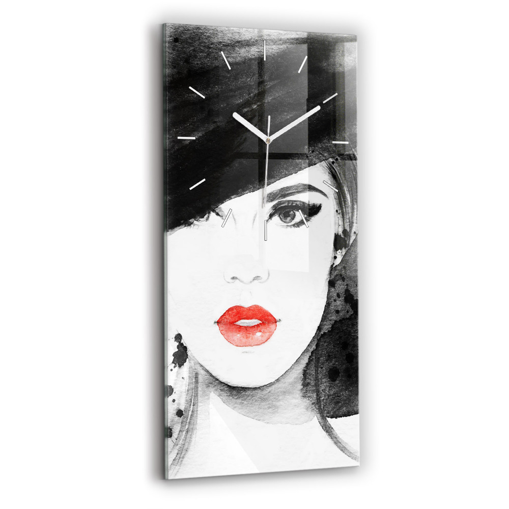Horloge verticale en verre Femme au chapeau