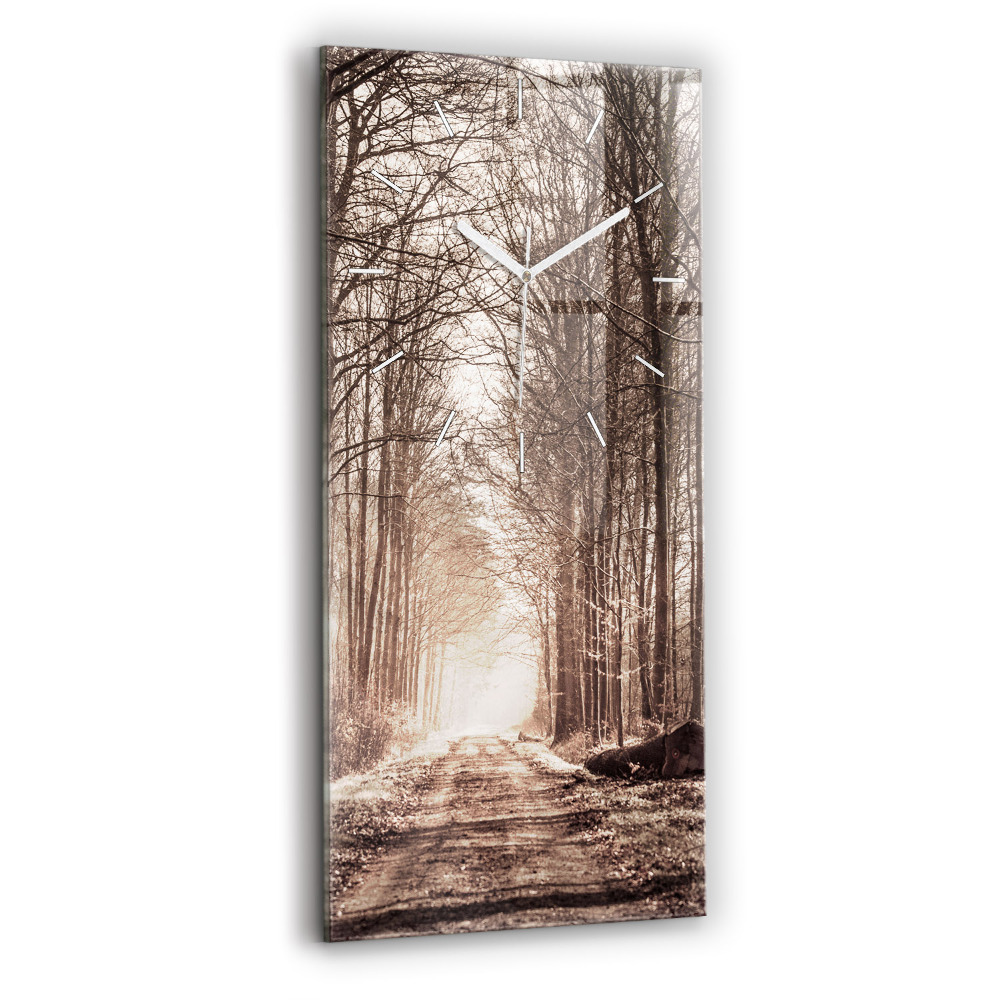 Horloge verticale en verre Chemin forestier en sépia