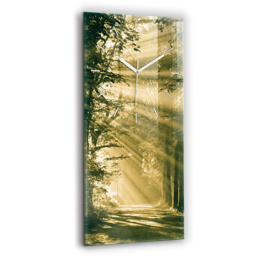 Horloge verticale en verre Rayons de soleil Forêt
