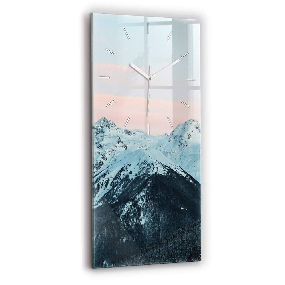 Horloge verticale en verre Chaîne de montagnes en hiver
