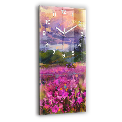 Horloge verticale en verre Paysage de nature et de fleurs