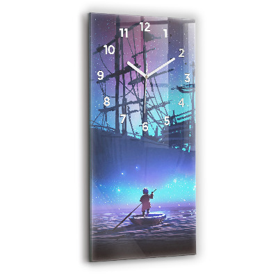 Horloge murale en verre rectangulaire Voilier fantaisie