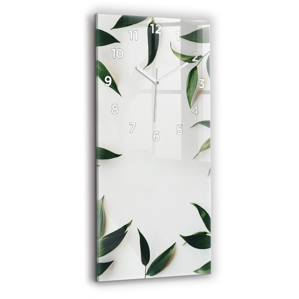 Horloge murale en verre rectangulaire Cadre de feuilles