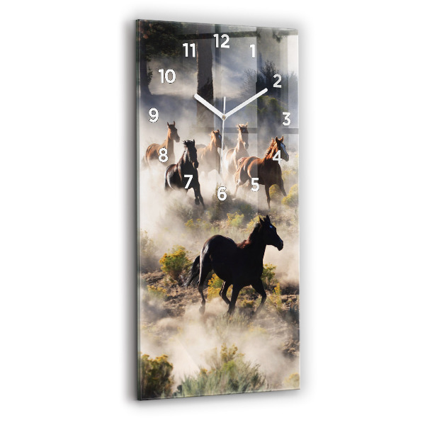 Horloge murale en verre rectangulaire Troupeau de chevaux à vive allure