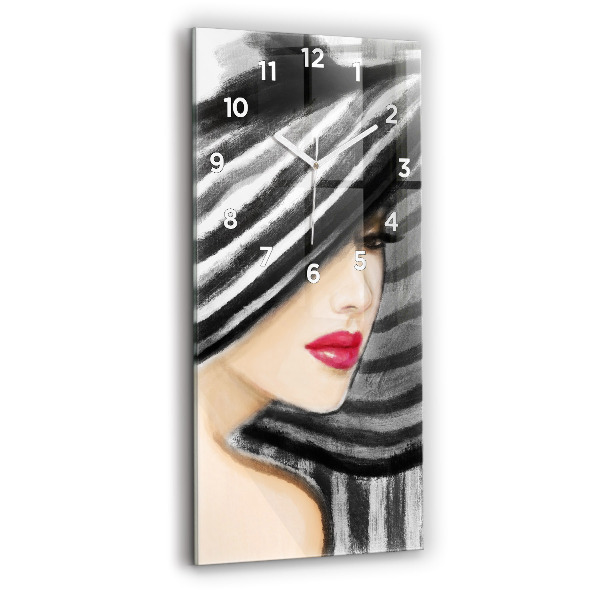 Horloge murale en verre rectangulaire Femme en noir et blanc