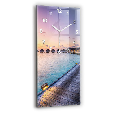 Horloge verticale en verre Coucher de soleil aux Maldives
