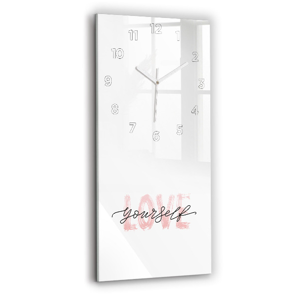 Horloge murale en verre rectangulaire Inscription "Love yourself" (aime-toi toi-même)