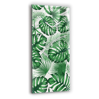 Horloge verticale en verre Feuilles de monstera