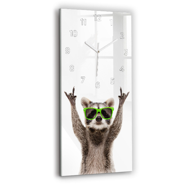 Horloge murale en verre rectangulaire Raton laveur avec des lunettes