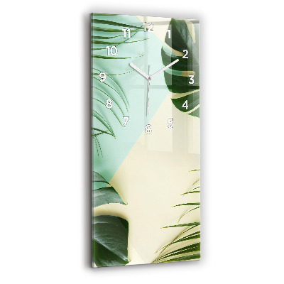 Horloge verticale en verre Feuilles de monstera