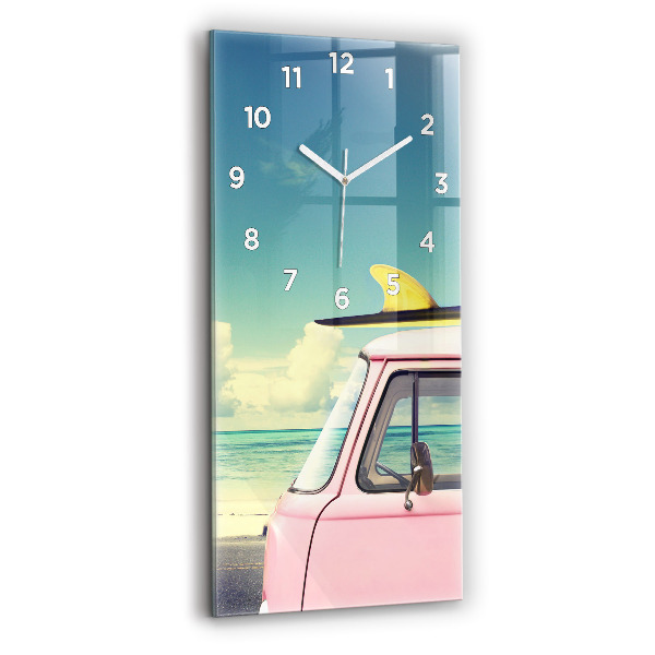 Horloge verticale en verre Voiture avec planche de surf