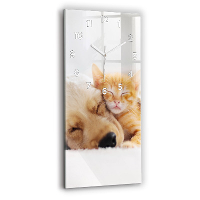 Horloge rectangulaire verticale Chat et chien endormis