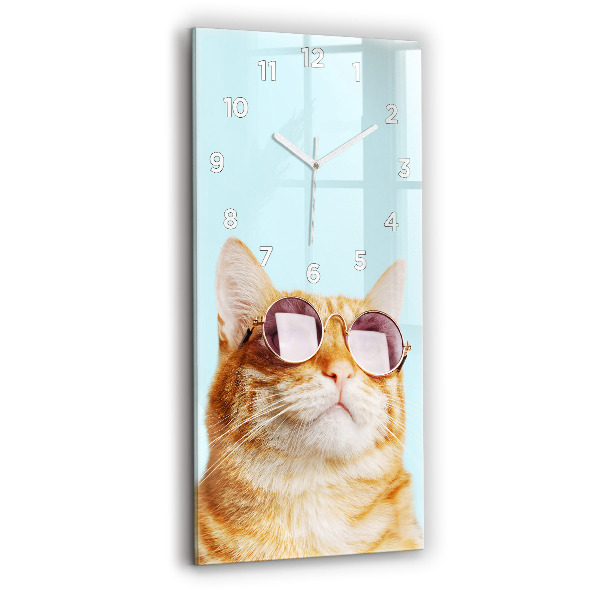 Horloge murale en verre rectangulaire Chat amusant avec des lunettes