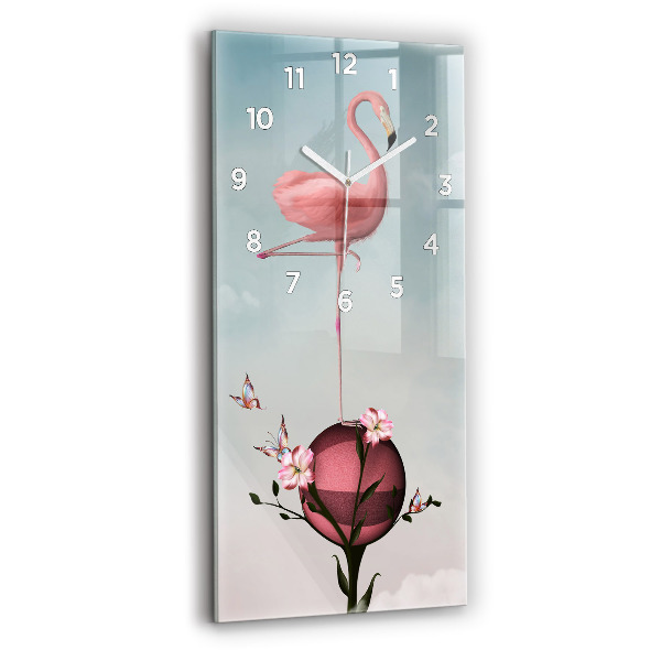 Horloge murale en verre rectangulaire Flamant surréaliste