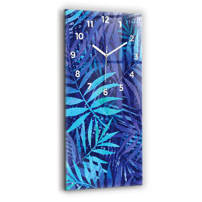 Horloge verticale en verre Feuilles bleues