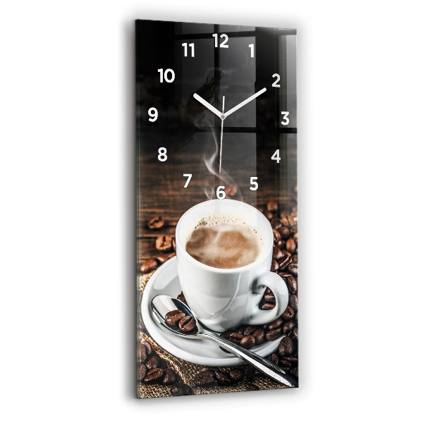 Horloge verticale en verre Tasse et grains de café