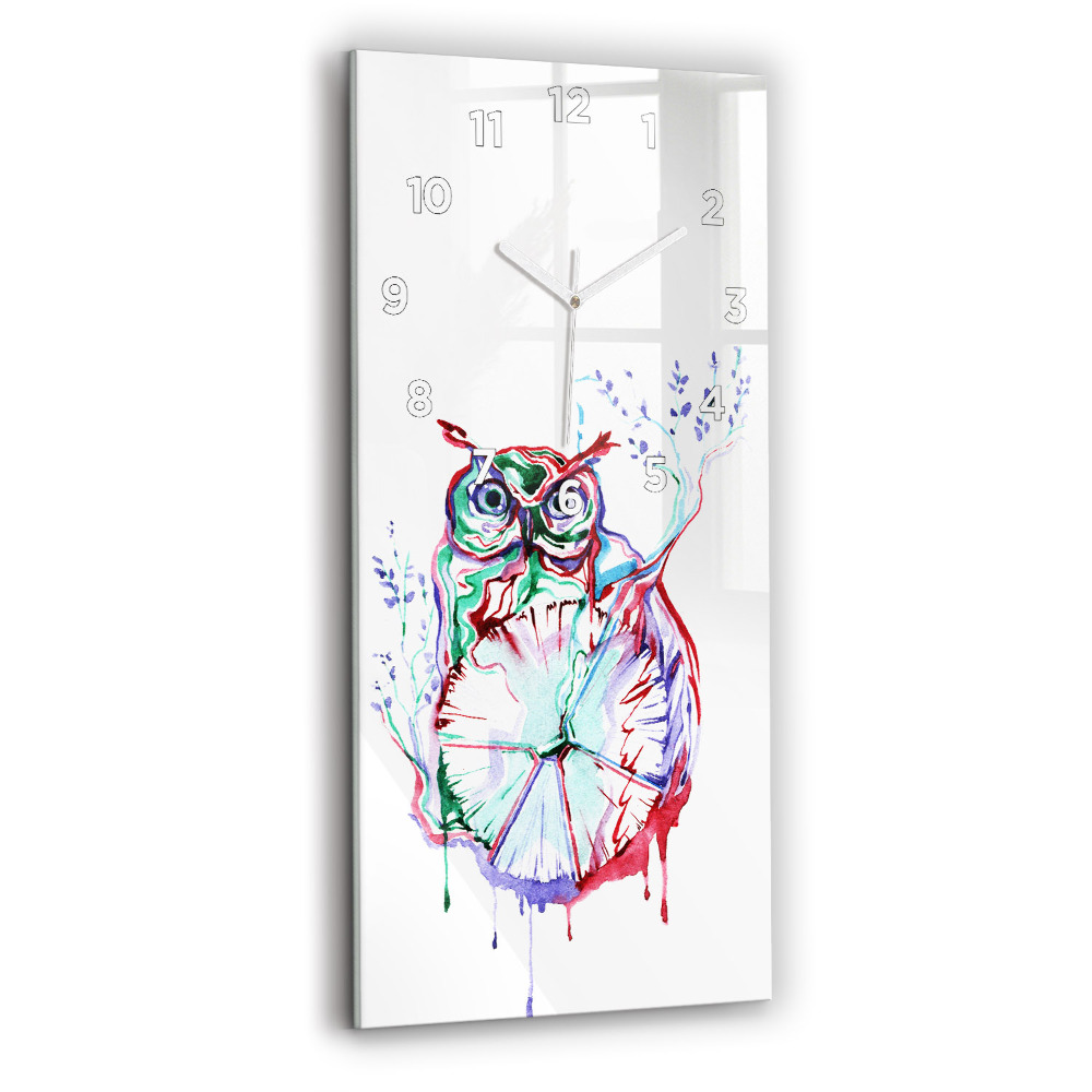 Horloge murale verticale Illustration d'un hibou et d'une horloge