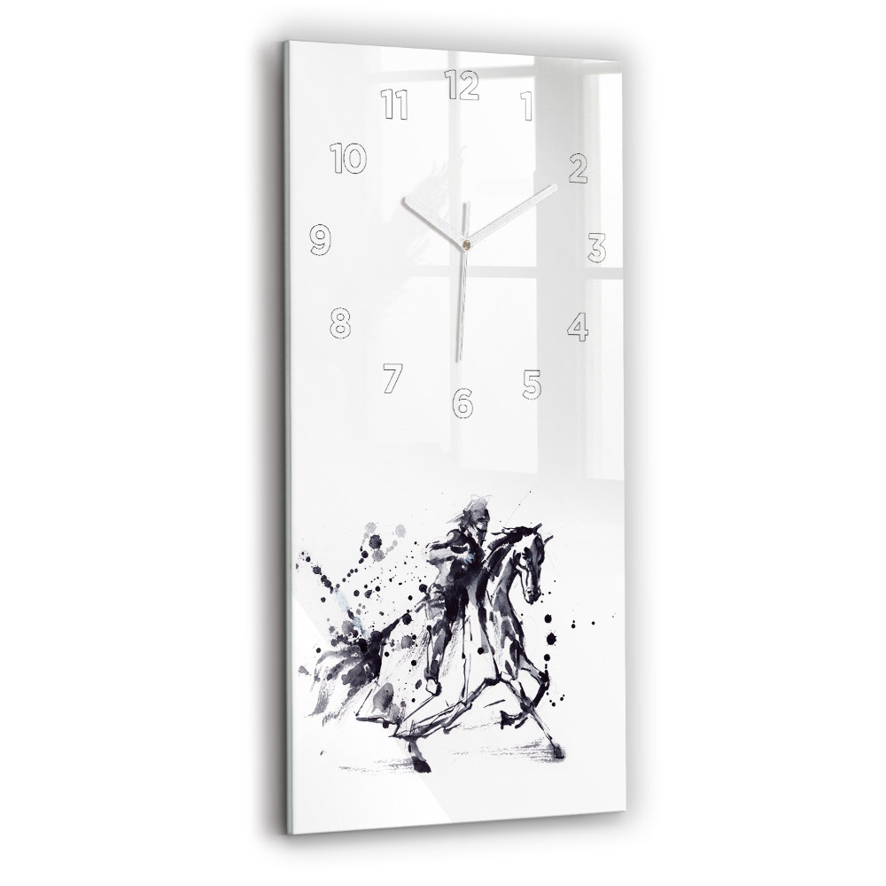 Horloge murale en verre rectangulaire Chevalier à cheval à partir d'une goutte d'encre
